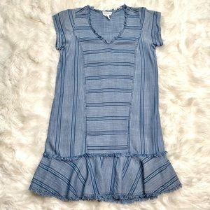 For the Republic Blue Striped Rough Hem Shift Dress